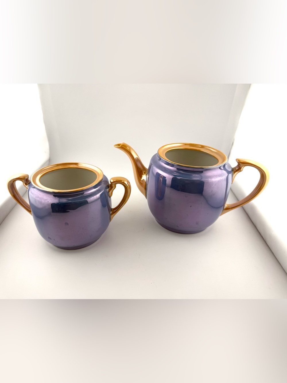 Beautiful Vintage Japanese Porcelain Lusterware Pair (Teapot & Sugar Bowl)